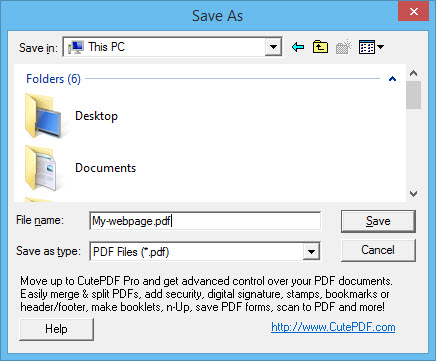 Saving in CutePDF